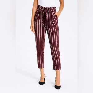 AMBIANCE Paper Pants Vertical Stripes Burgundy with Bow size M NWT